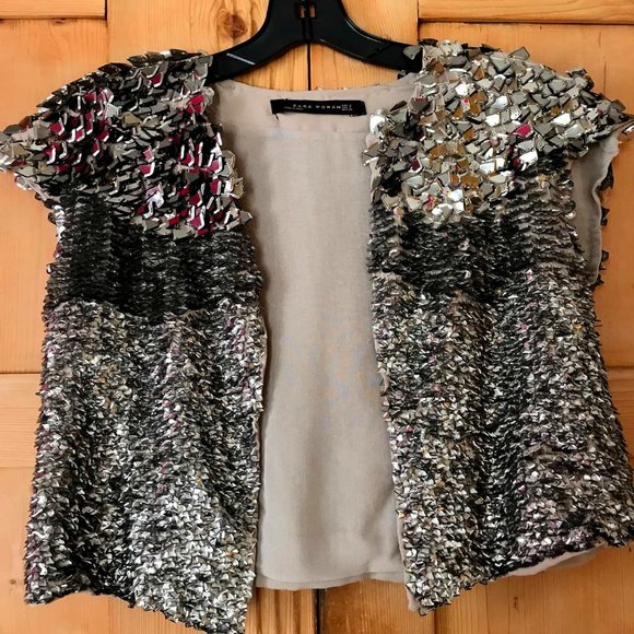 Zara Woman Tops - Zara Woman silver sequin top, size small